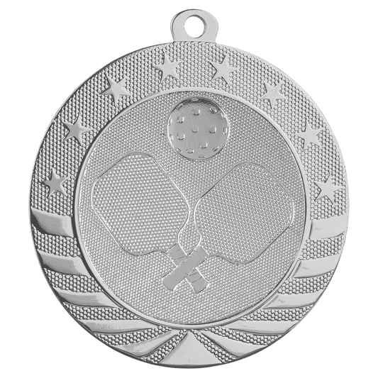 Bright Silver Pickleball Starbrite Medal - 2 3/4"