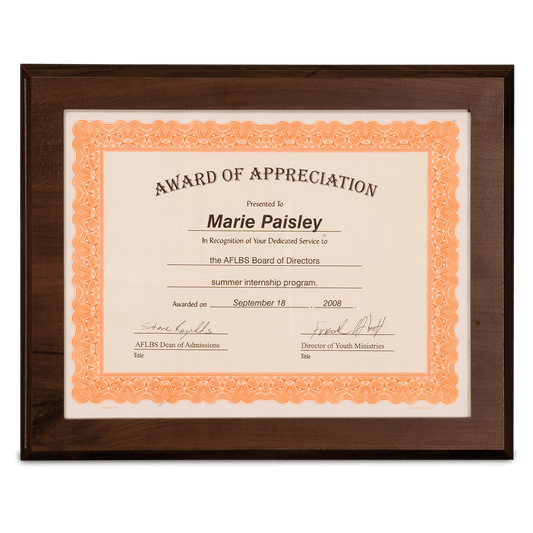Cherry Finish Slide-In Frame Plaque with 11" x 8 1/2" Window - 13" x 10 1/2"