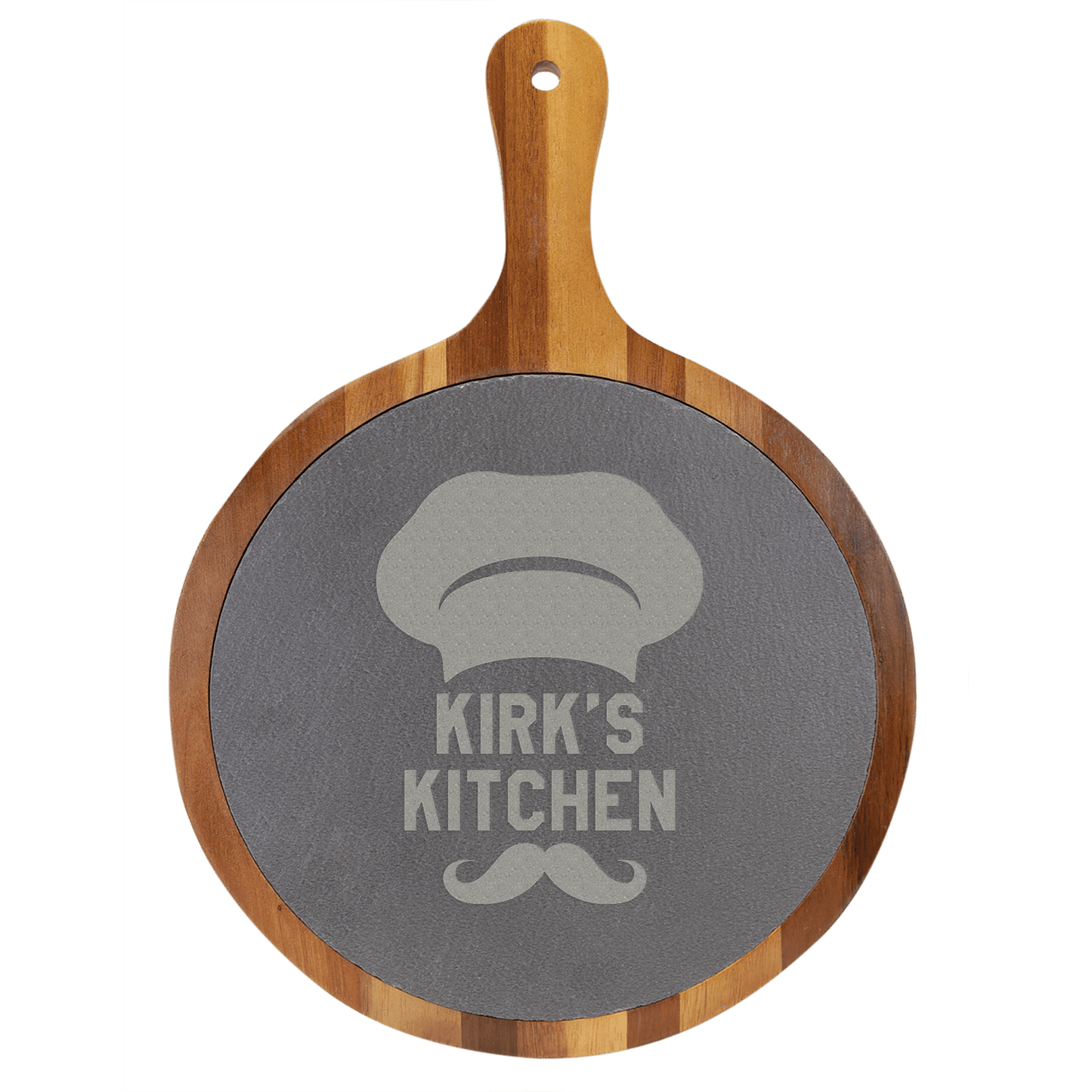 Round Acacia Wood/Slate Serving Board with Handle - 10 1/2" x 14 1/2"