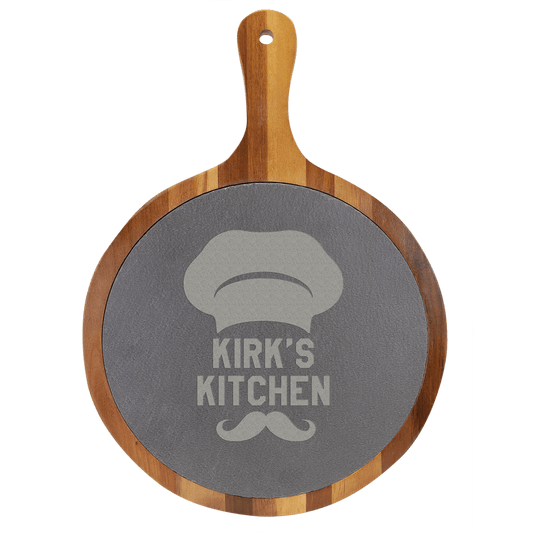 Round Acacia Wood/Slate Serving Board with Handle - 10 1/2" x 14 1/2"