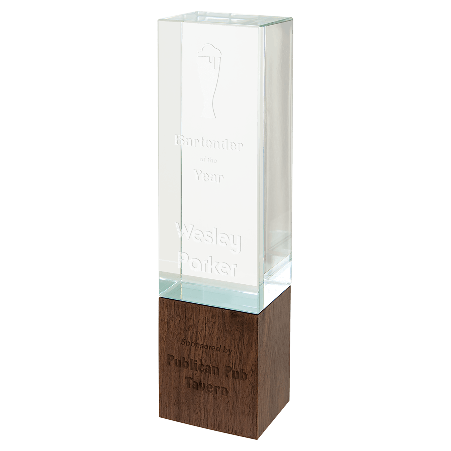 Rectangle Sierra Glass with Walnut Base - 9"