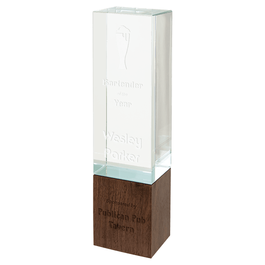 Rectangle Sierra Glass with Walnut Base - 9"