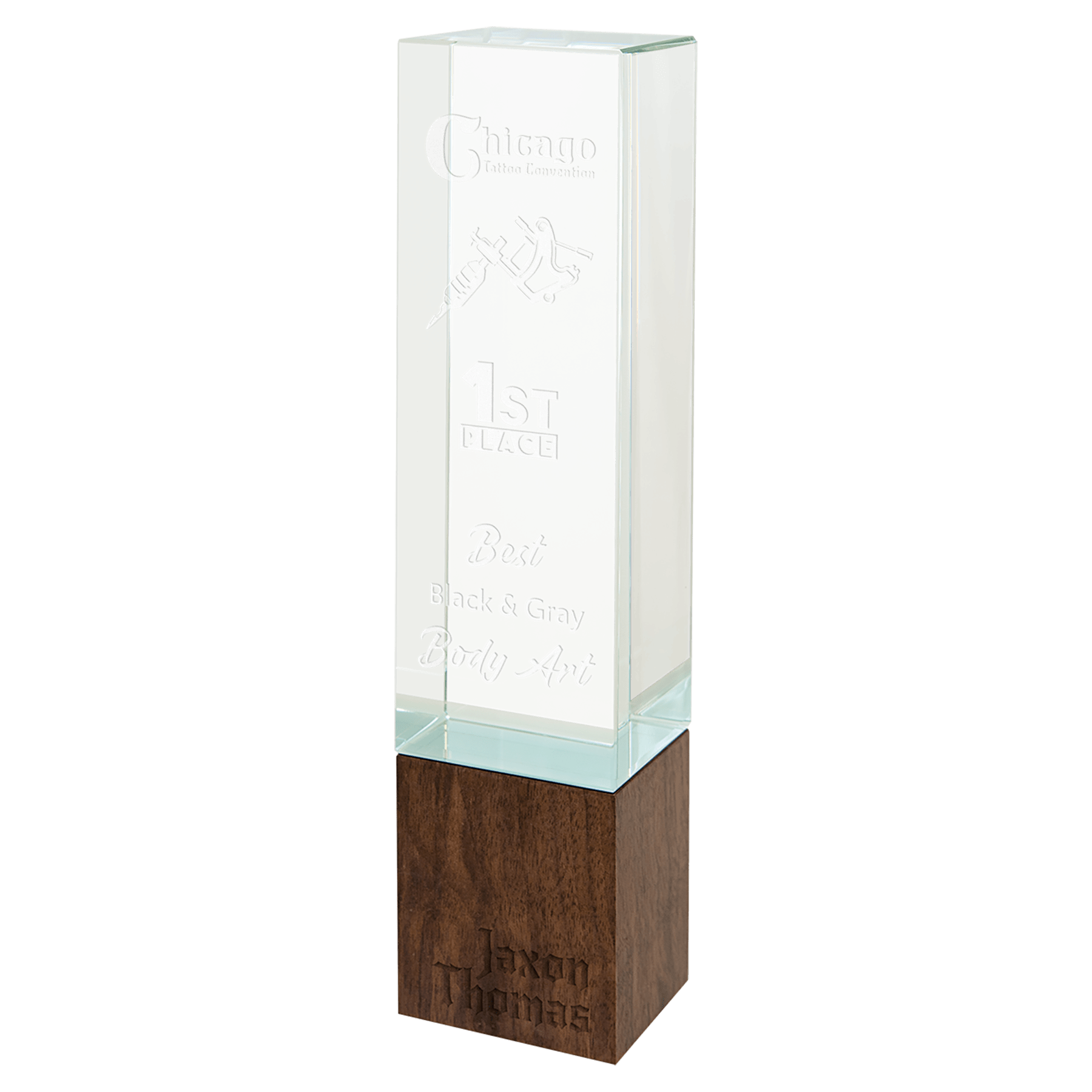Rectangle Sierra Glass with Walnut Base - 9 3/4"