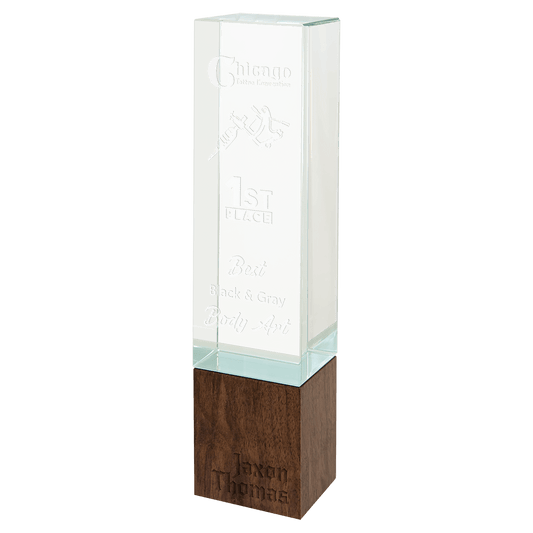 Rectangle Sierra Glass with Walnut Base - 9 3/4"