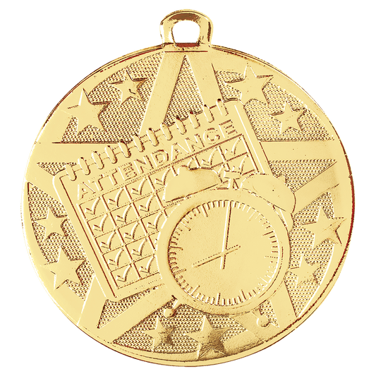 Gold Superstar Perfect Attendance Medal - 2"
