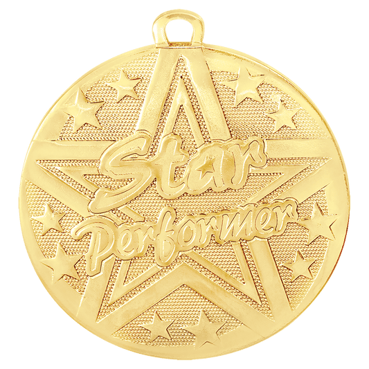Gold Superstar Star Performer Medal - 2"