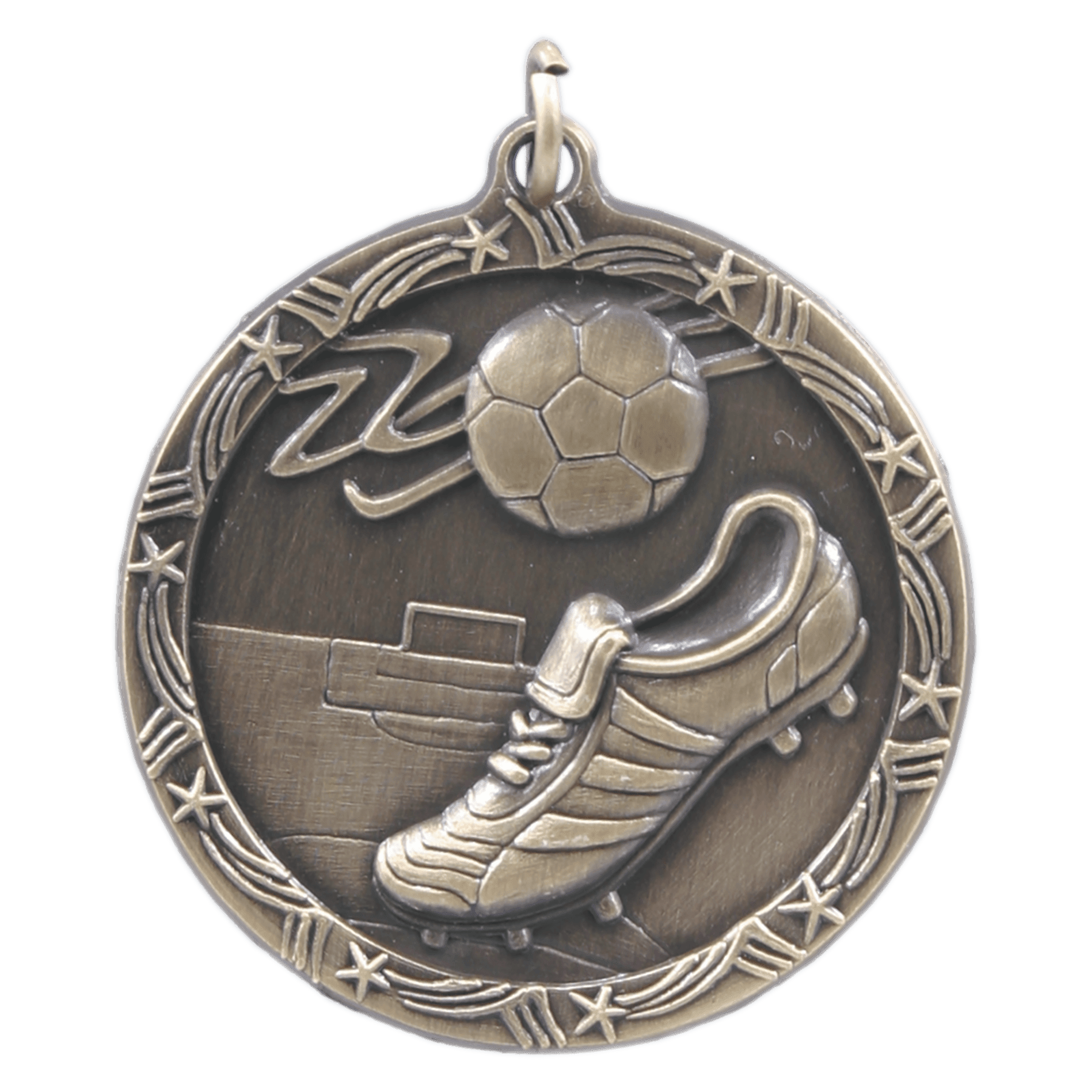 Antique Gold Soccer Shooting Star Medal - 1 3/4"