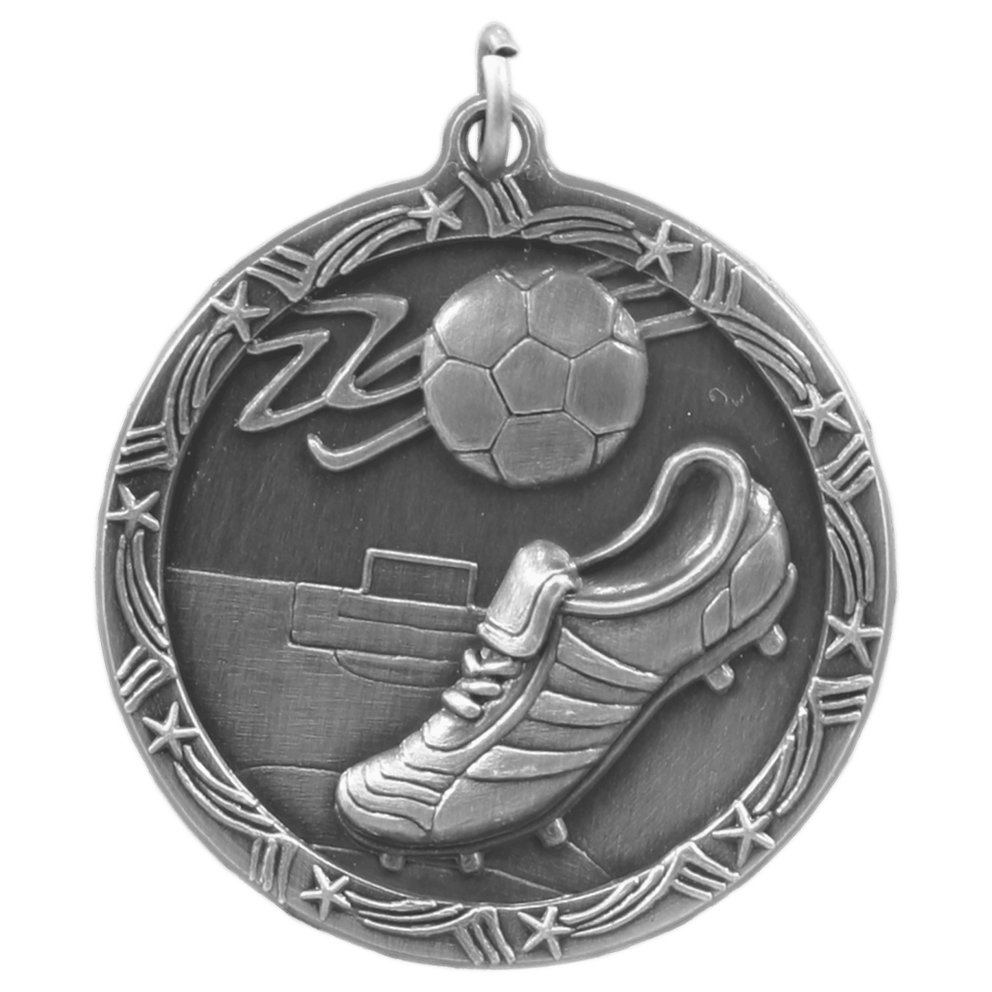 Antique Silver Soccer Shooting Star Medal - 1 3/4"