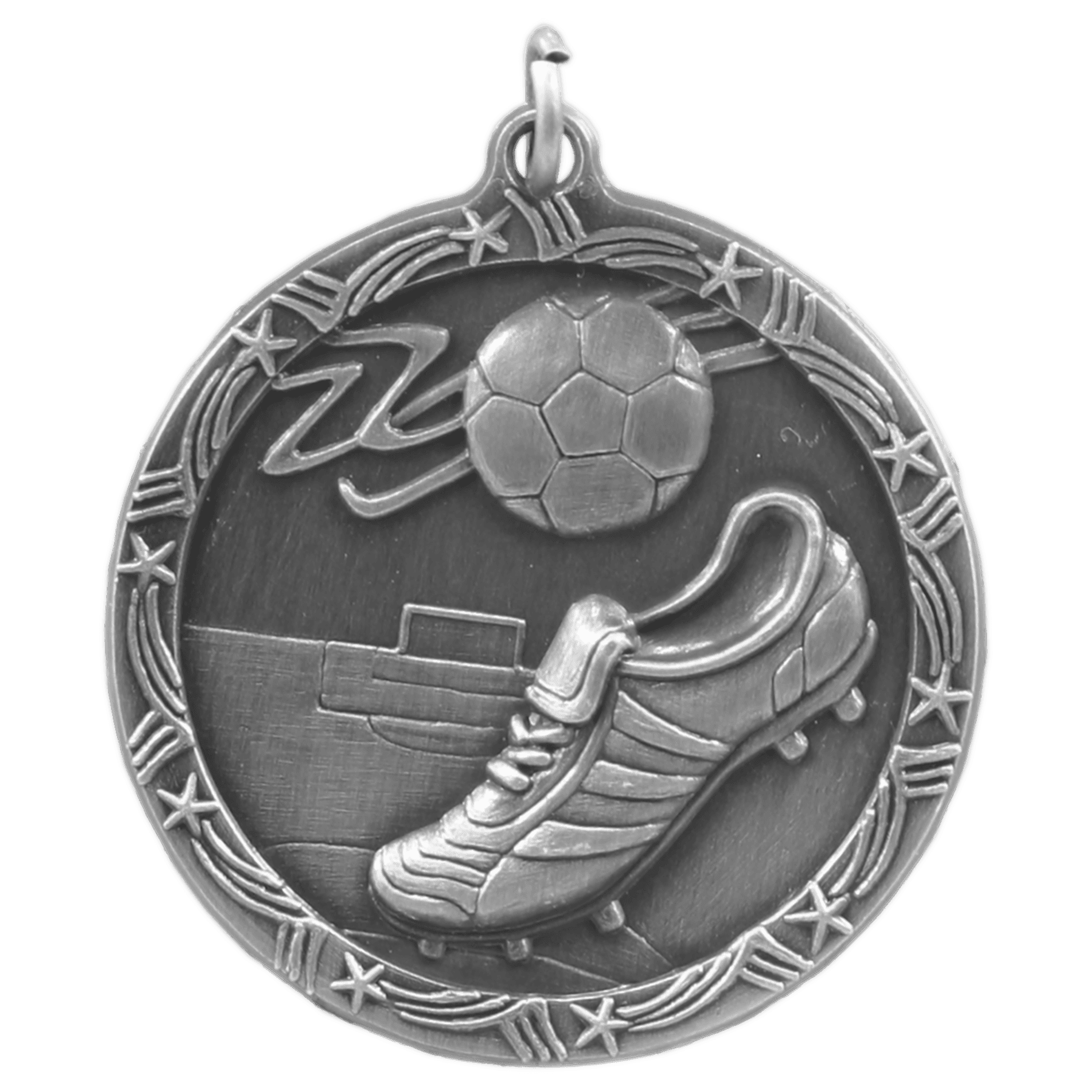 Antique Silver Soccer Shooting Star Medal - 1 3/4"