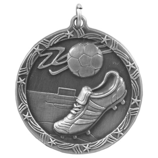 Antique Silver Soccer Shooting Star Medal - 1 3/4"