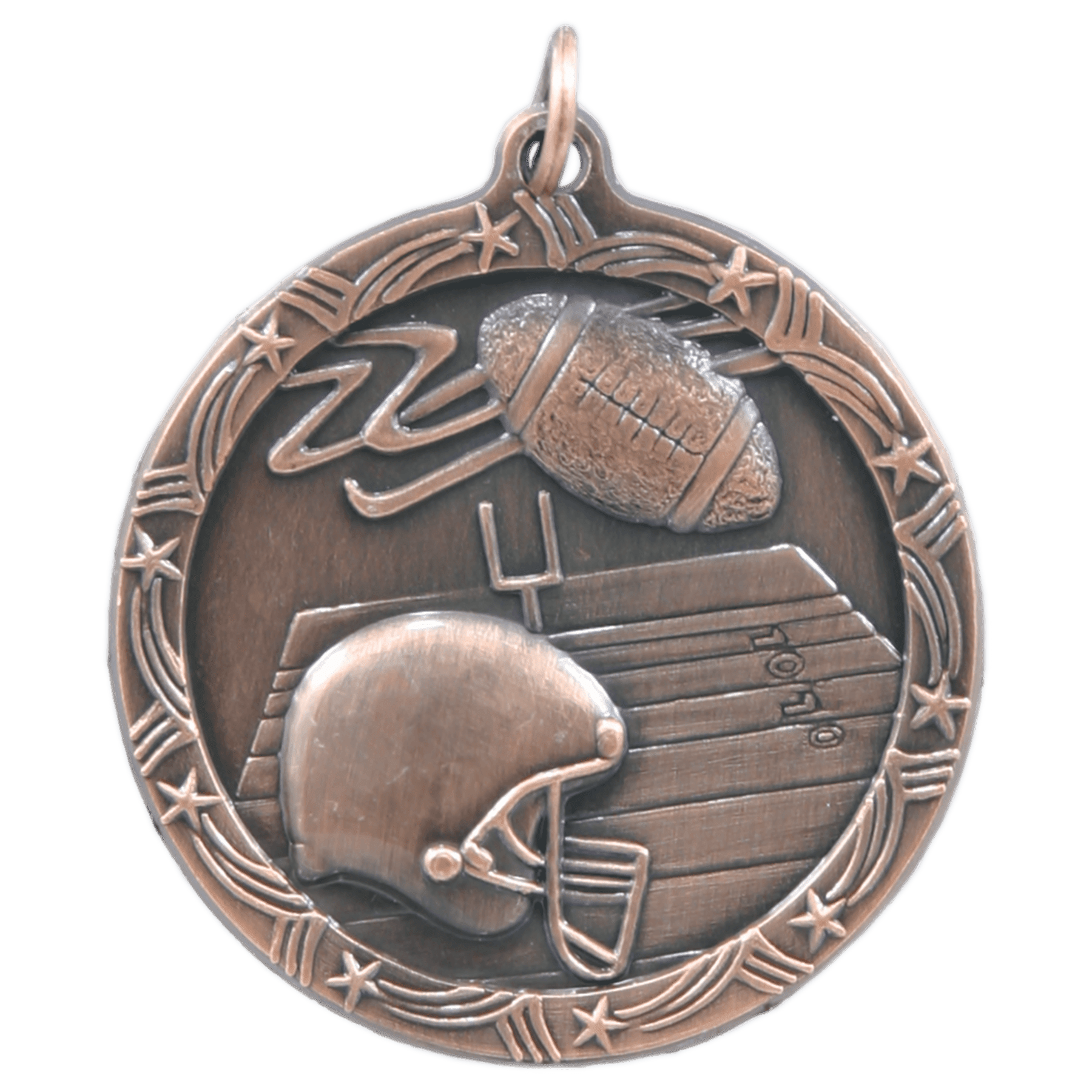 Antique Bronze Football Shooting Star Medal - 1 3/4"