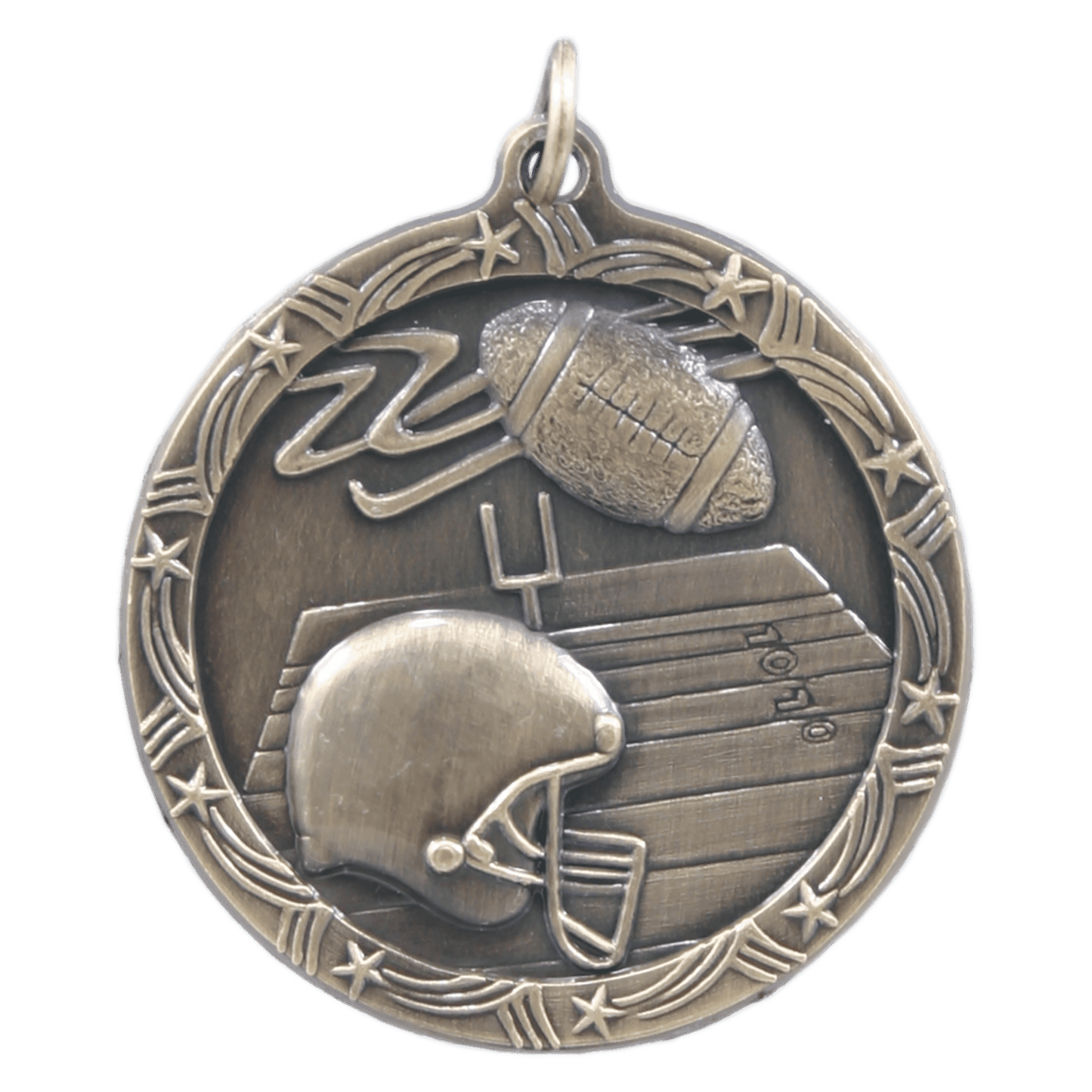 1 3/4" Antique Gold Football Shooting Star Medal