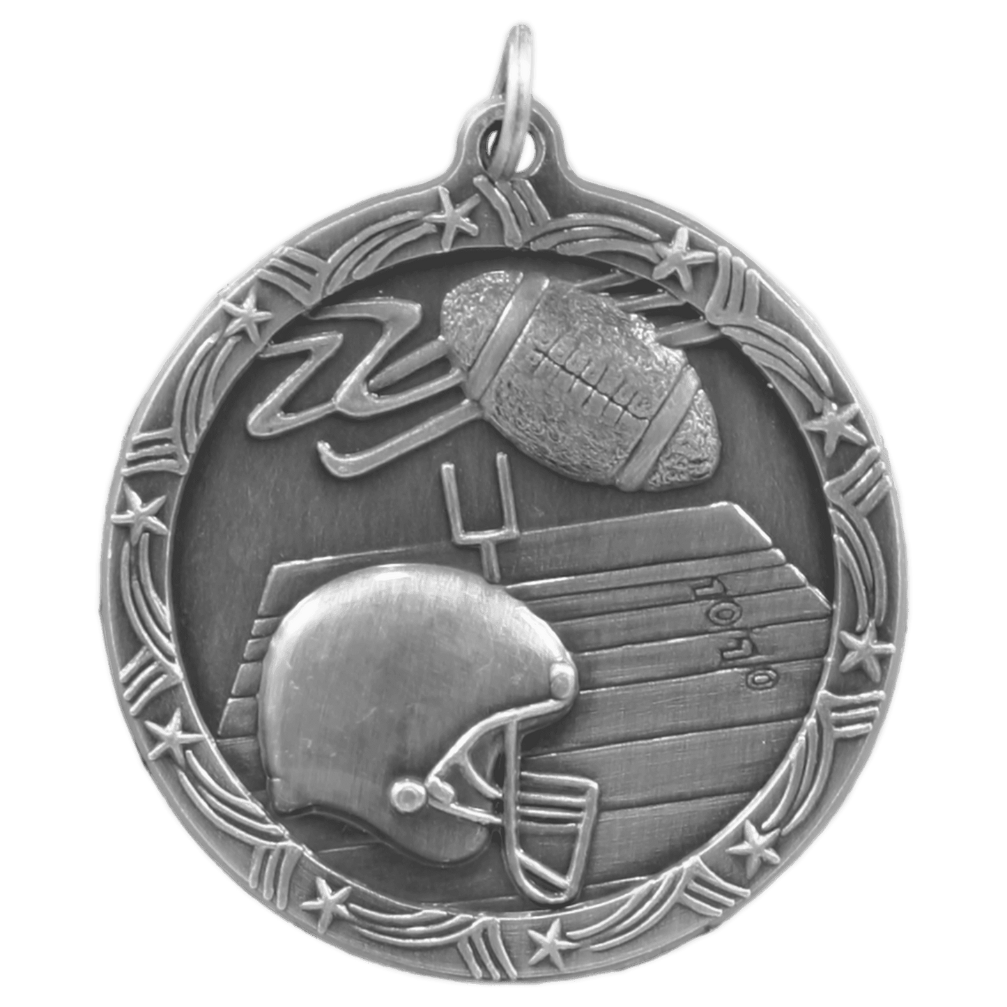 Antique Silver Football Shooting Star Medal - 1 3/4"