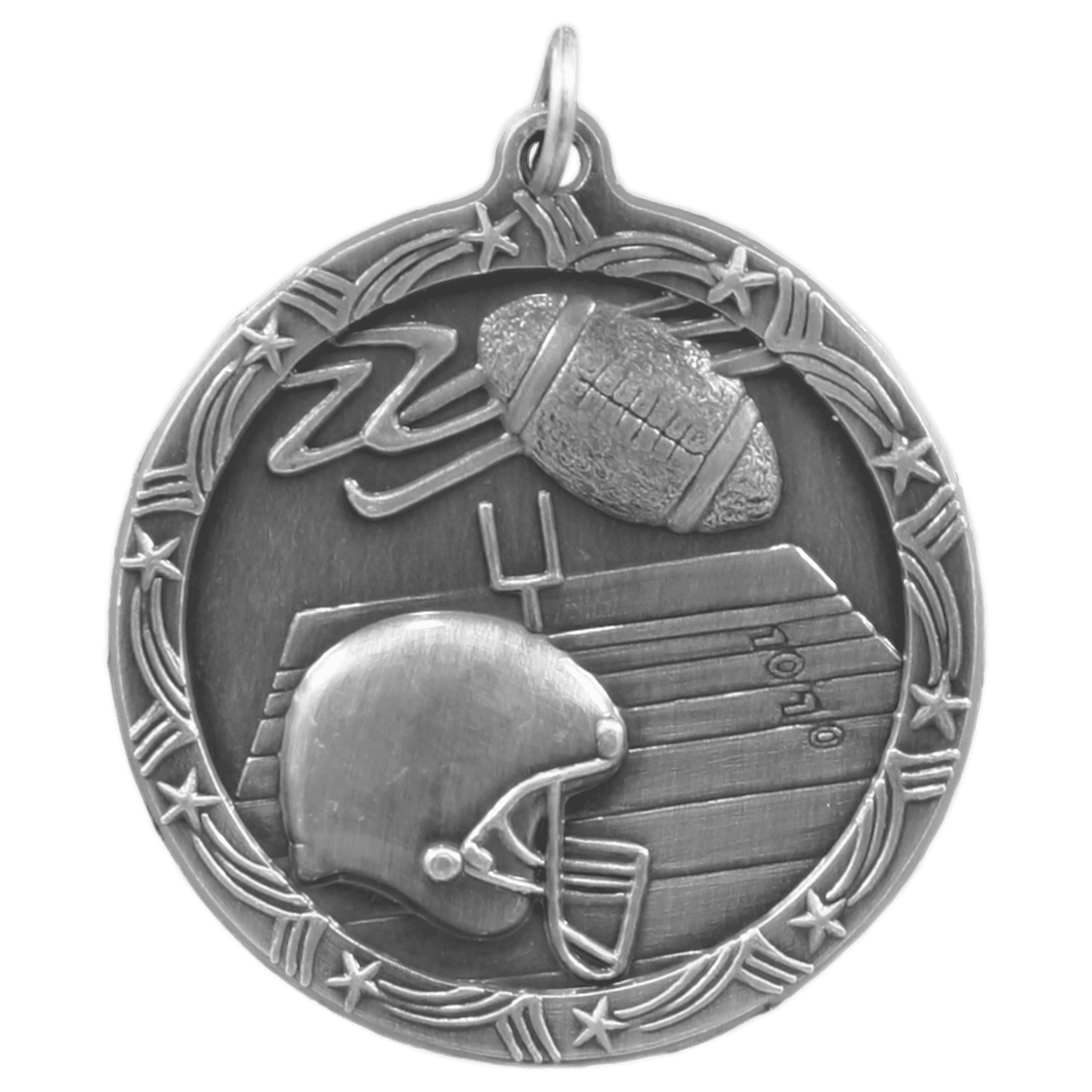 Antique Silver Football Shooting Star Medal - 1 3/4"