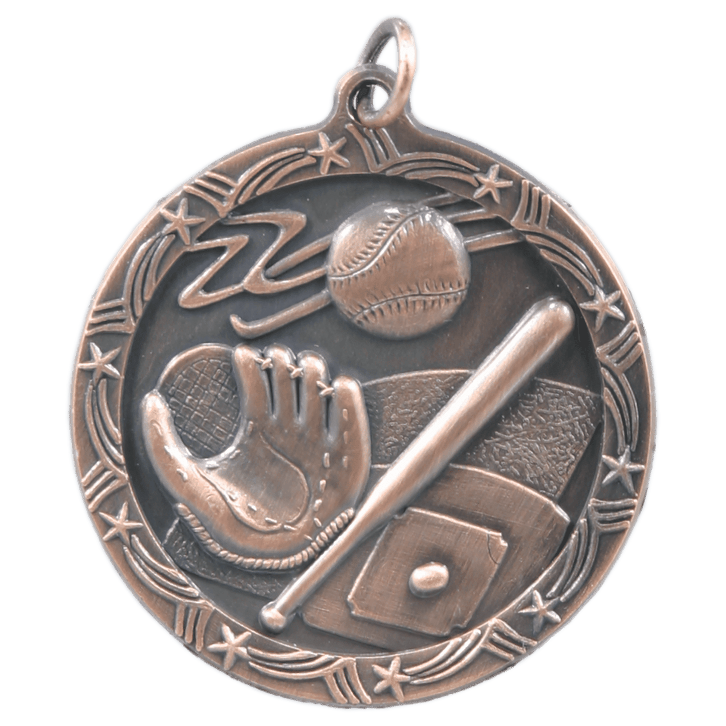 Antique Bronze Baseball/Softball Shooting Star Medal - 1 3/4"