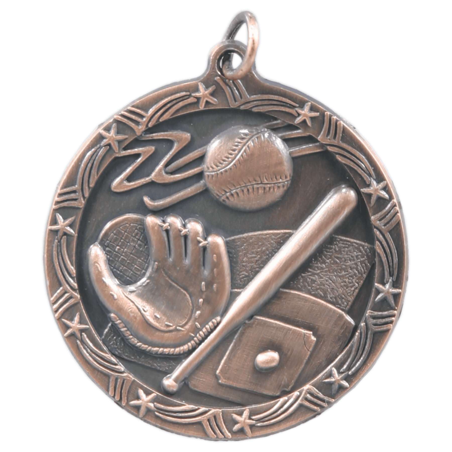 Antique Bronze Baseball/Softball Shooting Star Medal - 1 3/4"