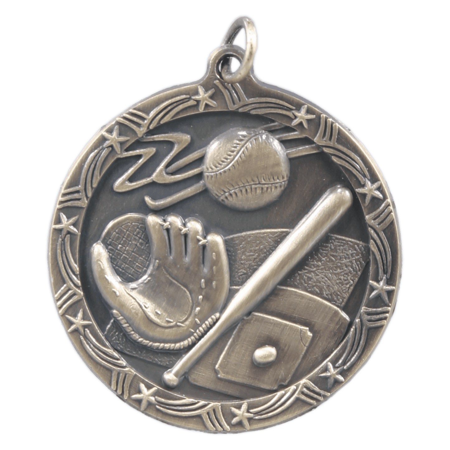 1 3/4" Antique Gold Baseball/Softball Shooting Star Medal