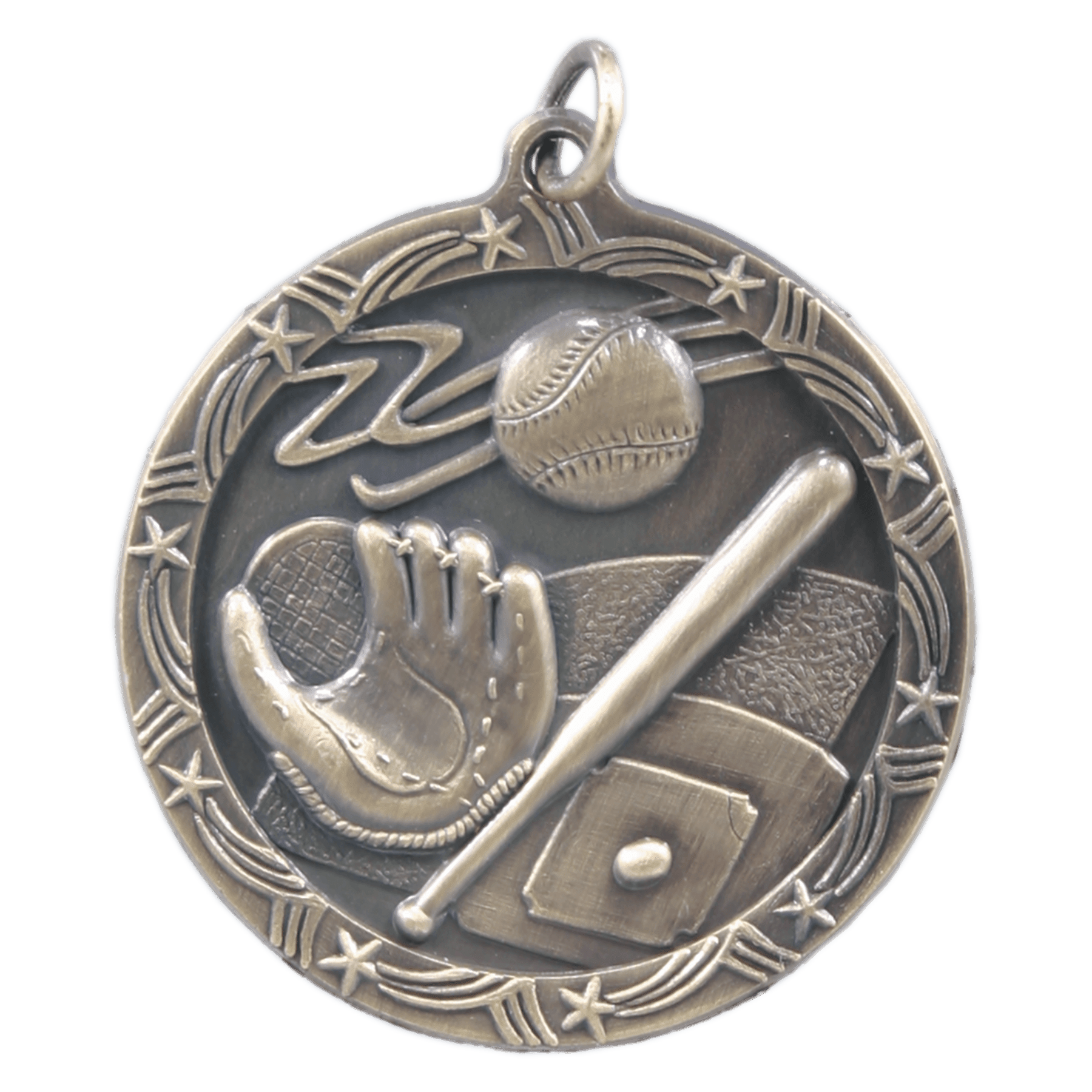 1 3/4" Antique Gold Baseball/Softball Shooting Star Medal