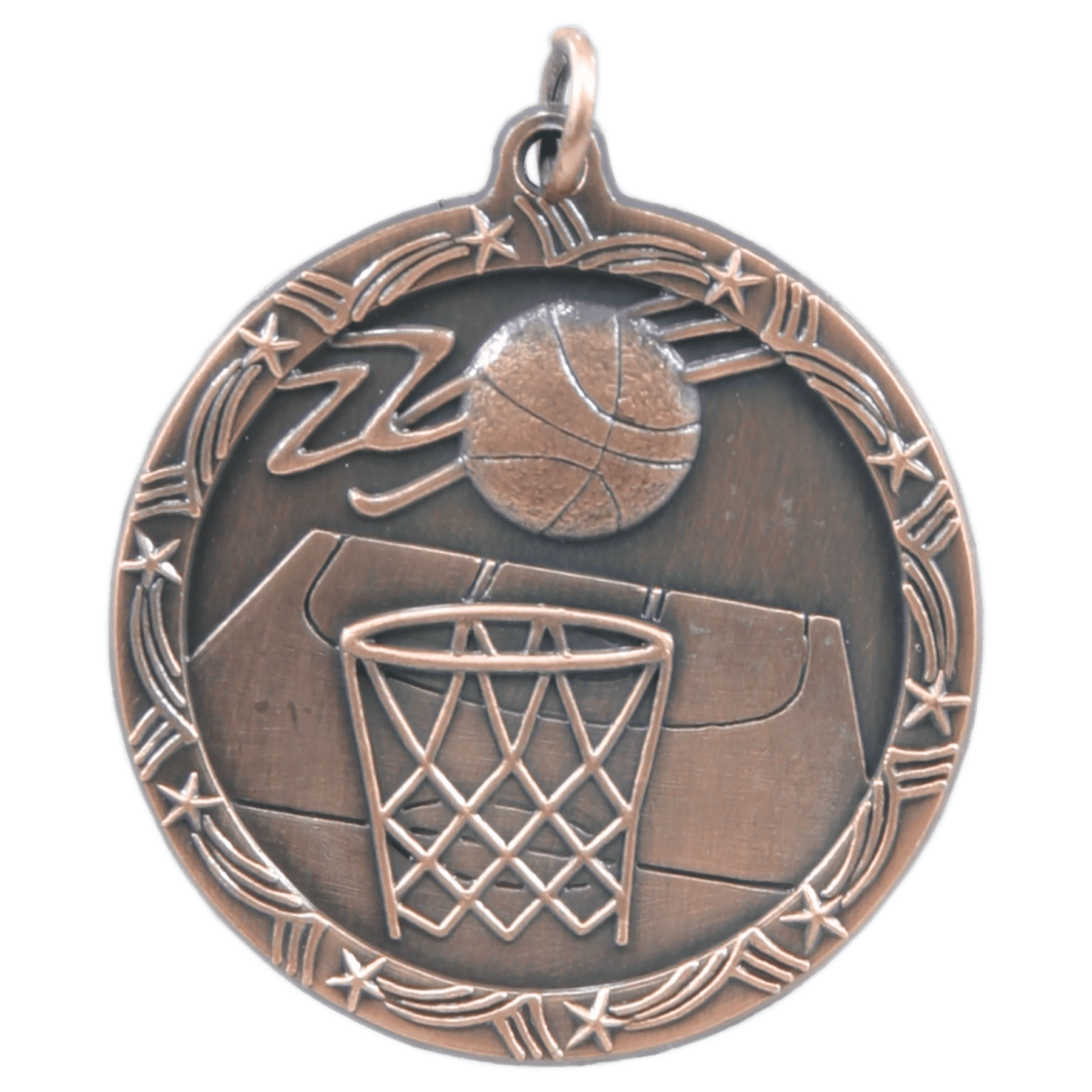 Antique Bronze Basketball Shooting Star Medal - 1 3/4"