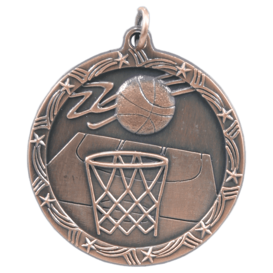 Antique Bronze Basketball Shooting Star Medal - 1 3/4"