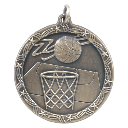 Antique Gold Basketball Shooting Star Medal - 1 3/4"