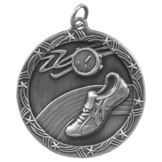 1 3/4" Antique Silver Track Shooting Star Medal