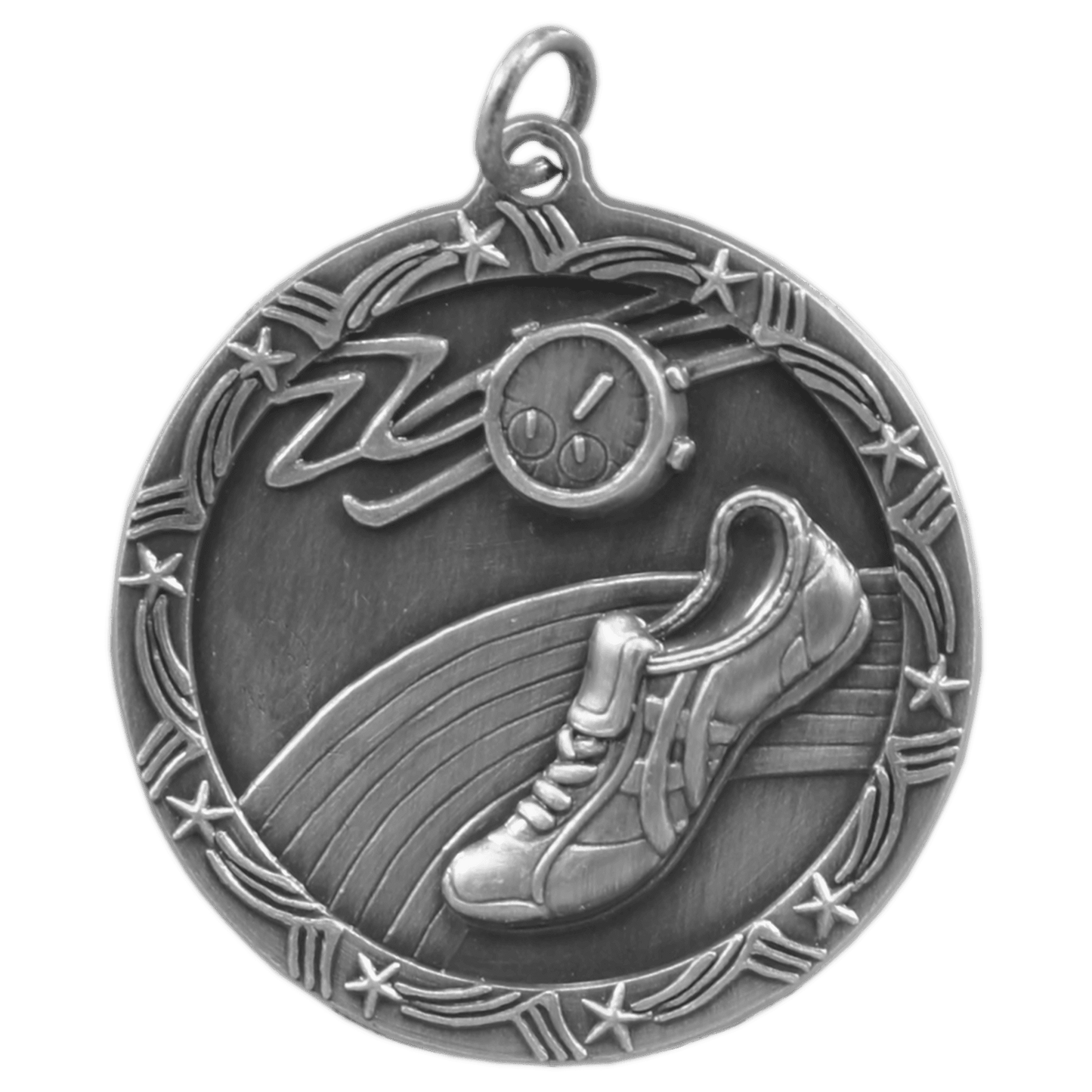 Antique Silver Track Shooting Star Medal - 1 3/4"