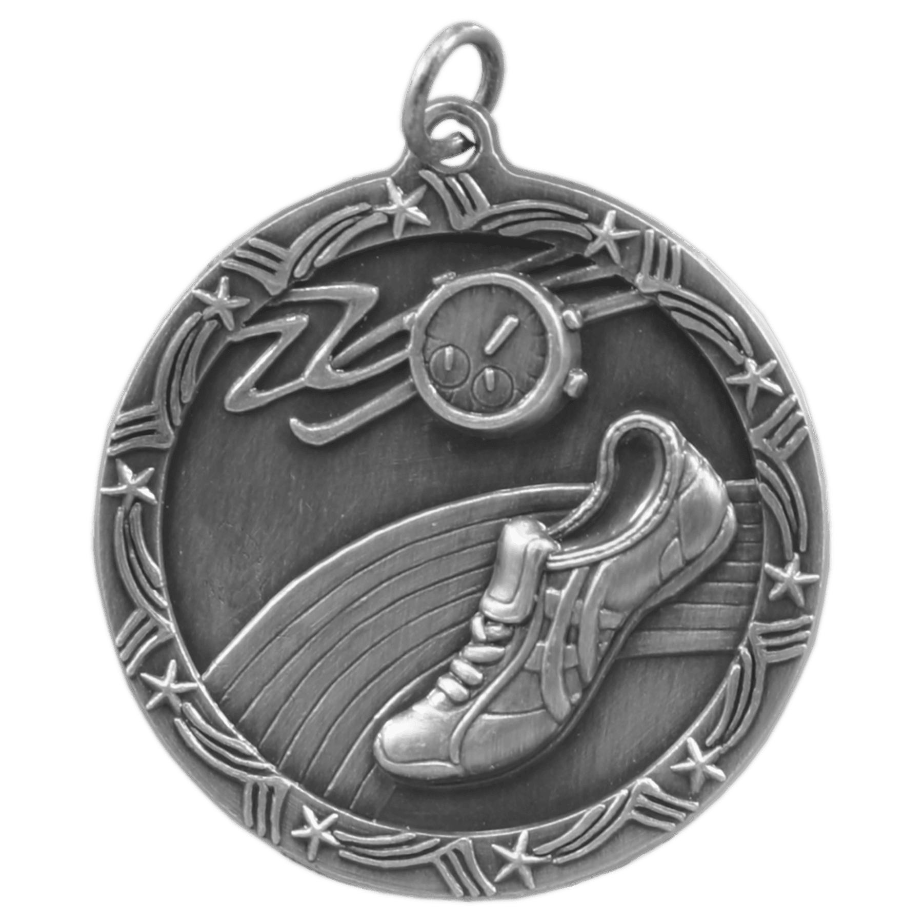 Antique Silver Track Shooting Star Medal - 1 3/4"