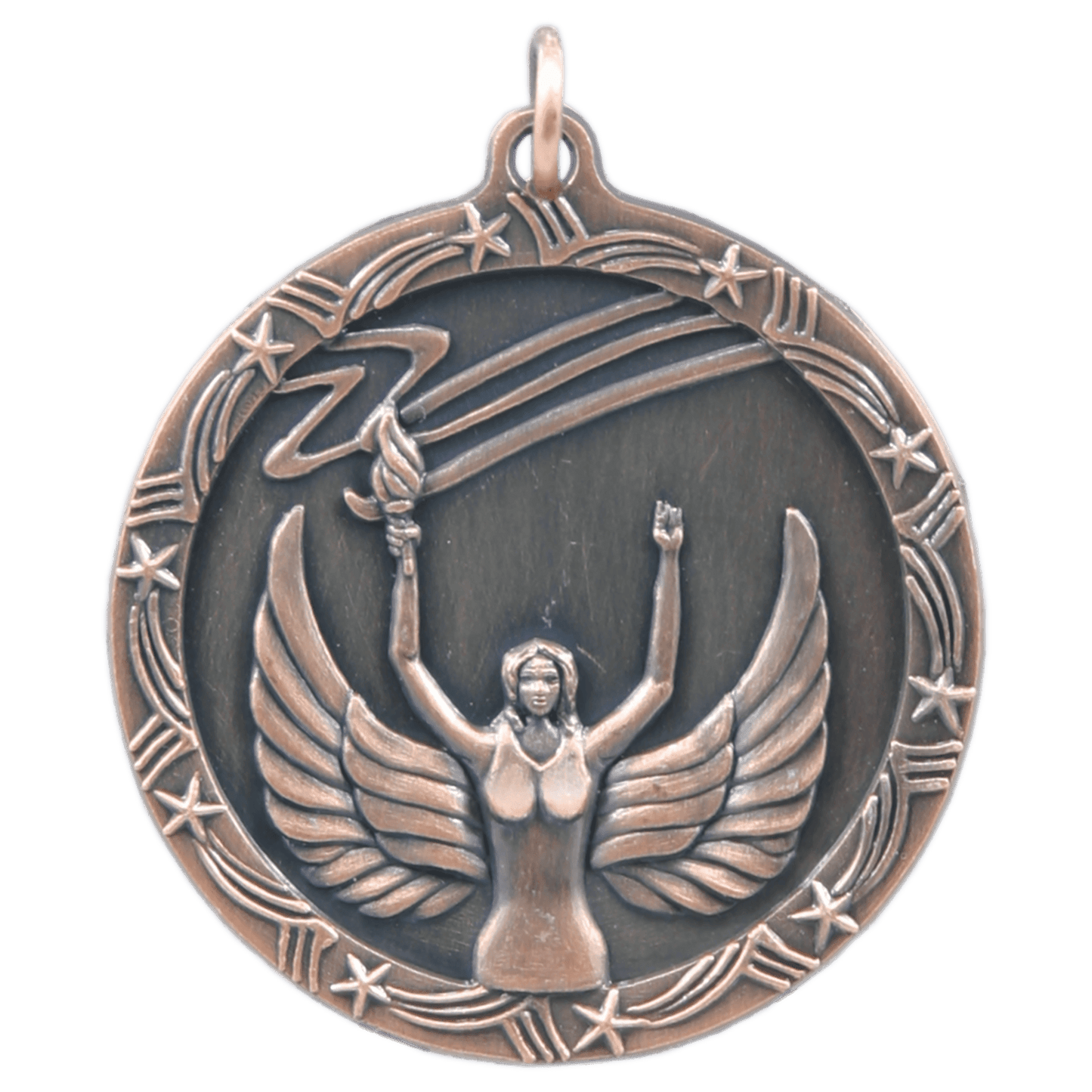 Antique Bronze Victory Shooting Star Medal - 1 3/4"