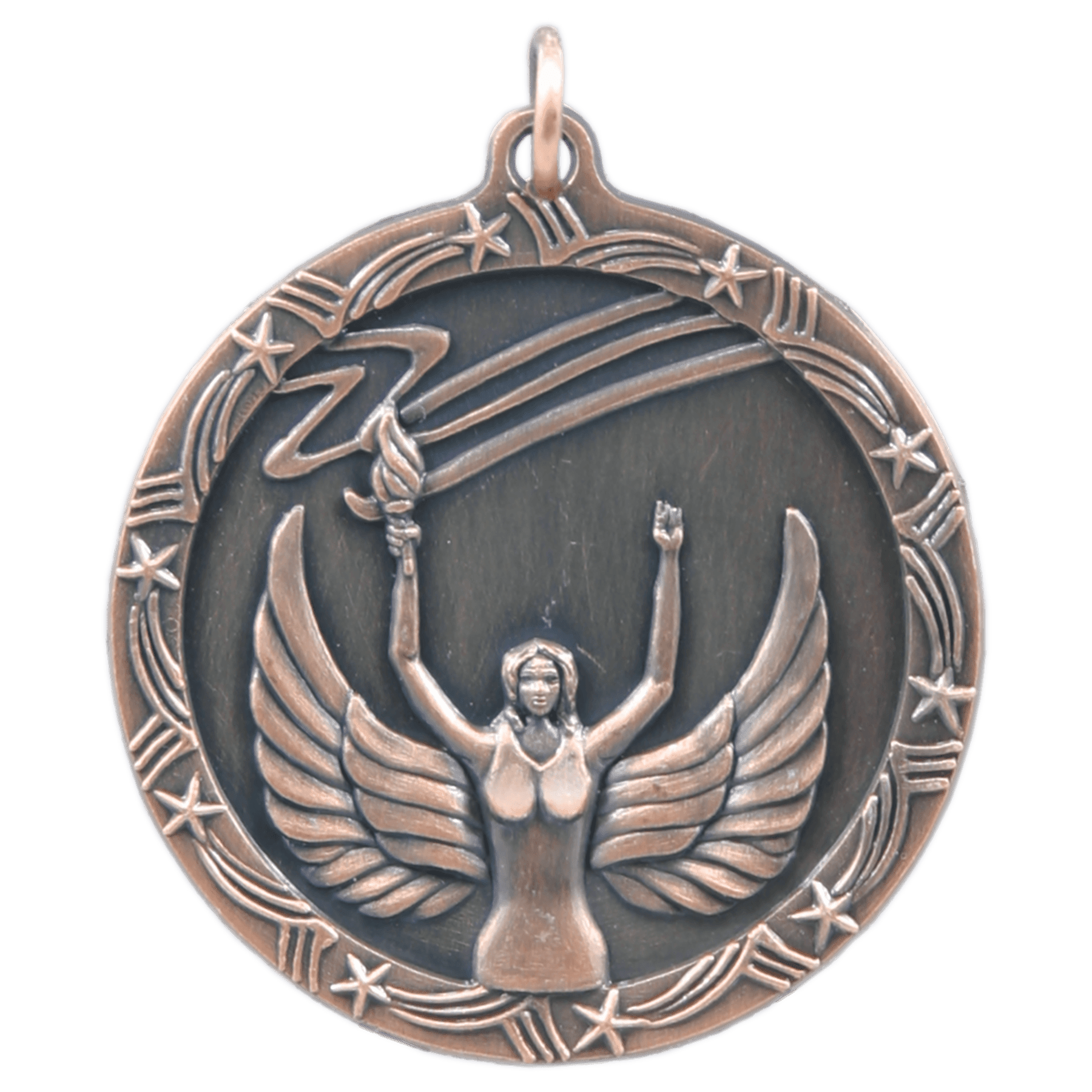 Antique Bronze Victory Shooting Star Medal - 1 3/4"