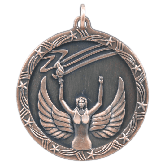 Antique Bronze Victory Shooting Star Medal - 1 3/4"