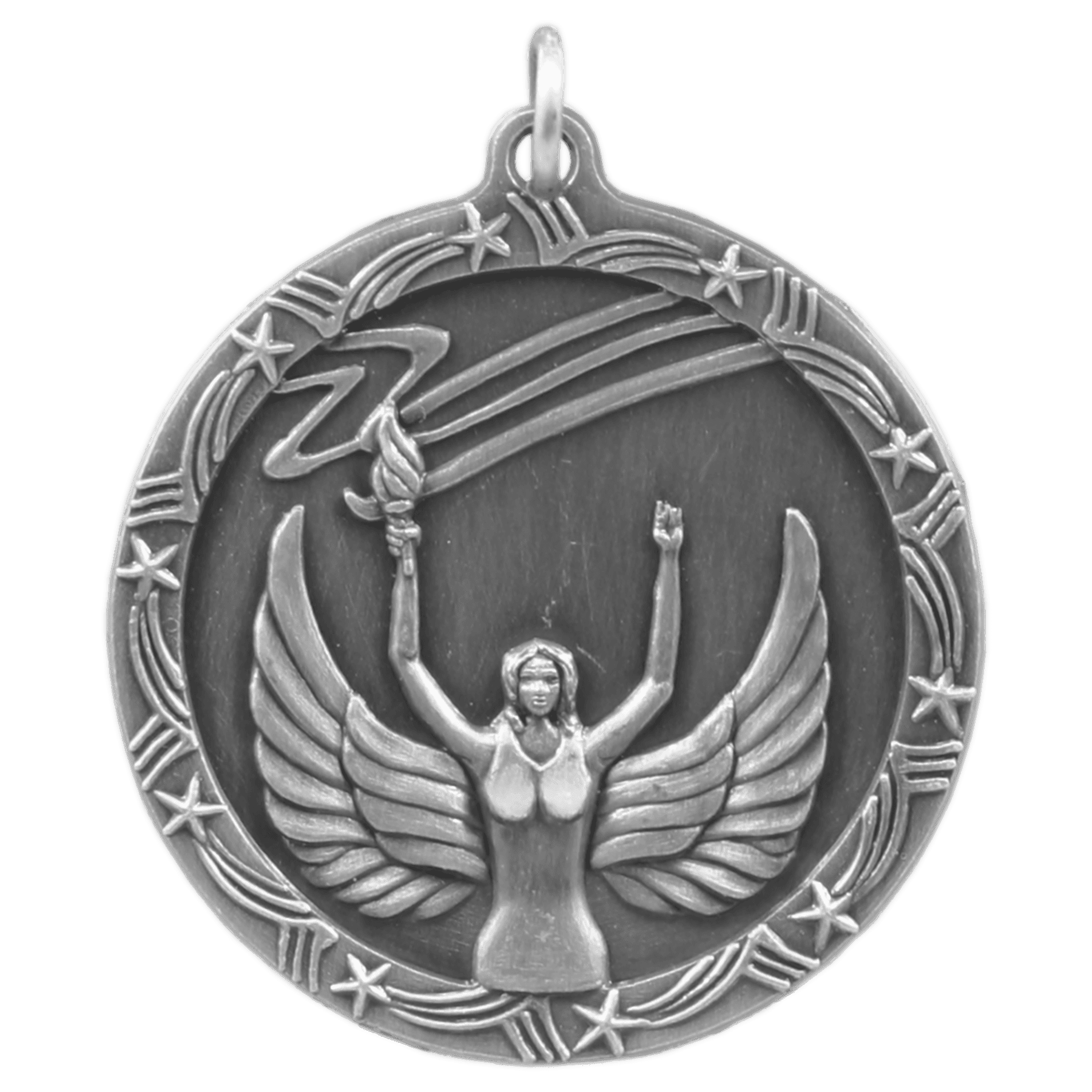 1 3/4" Antique Silver Victory Shooting Star Medal