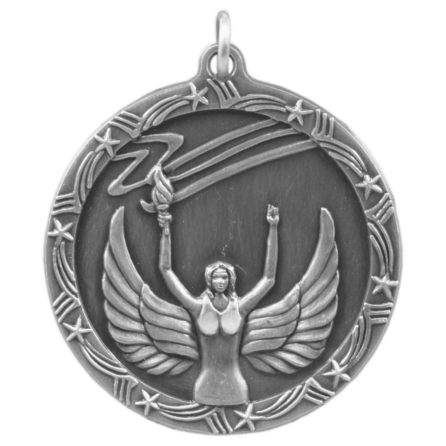 Antique Silver Victory Shooting Star Medal - 1 3/4"