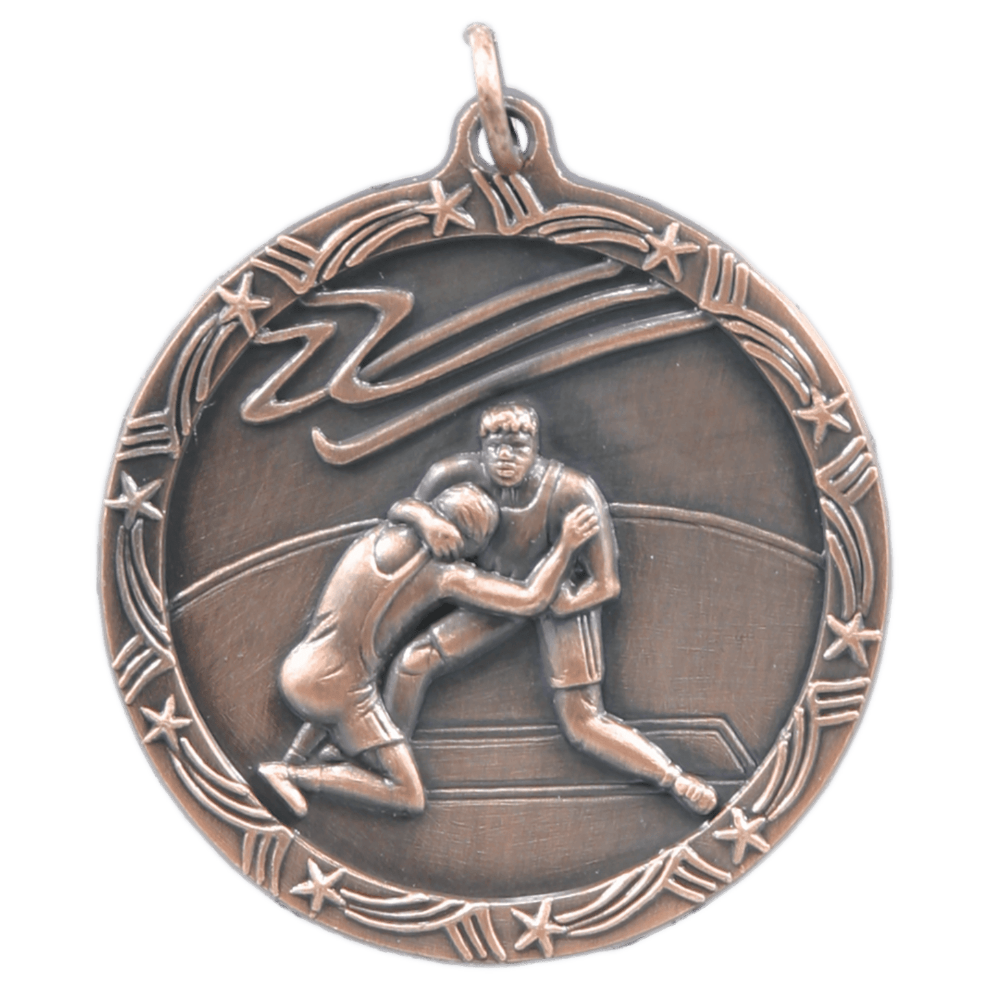1 3/4" Antique Bronze Wrestling Shooting Star Medal