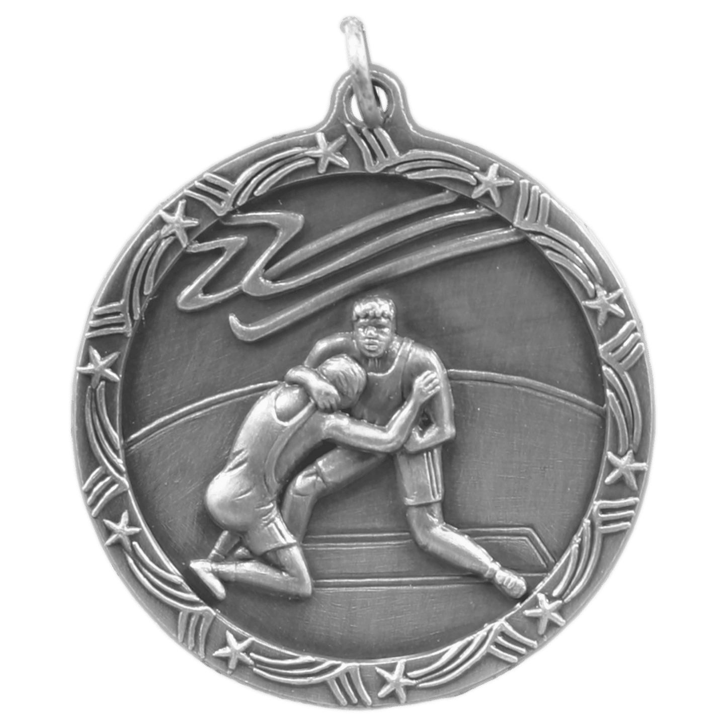 1 3/4" Antique Silver Wrestling Shooting Star Medal