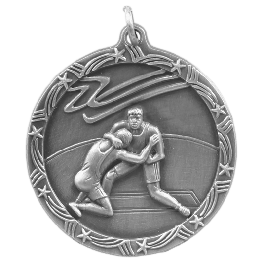 1 3/4" Antique Silver Wrestling Shooting Star Medal