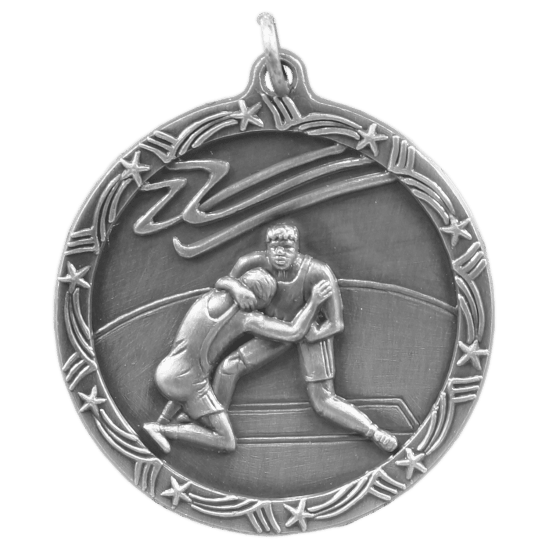 Antique Silver Wrestling Shooting Star Medal - 1 3/4"
