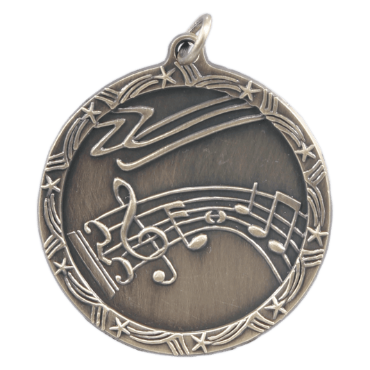 Antique Gold Music Shooting Star Medal - 1 3/4"