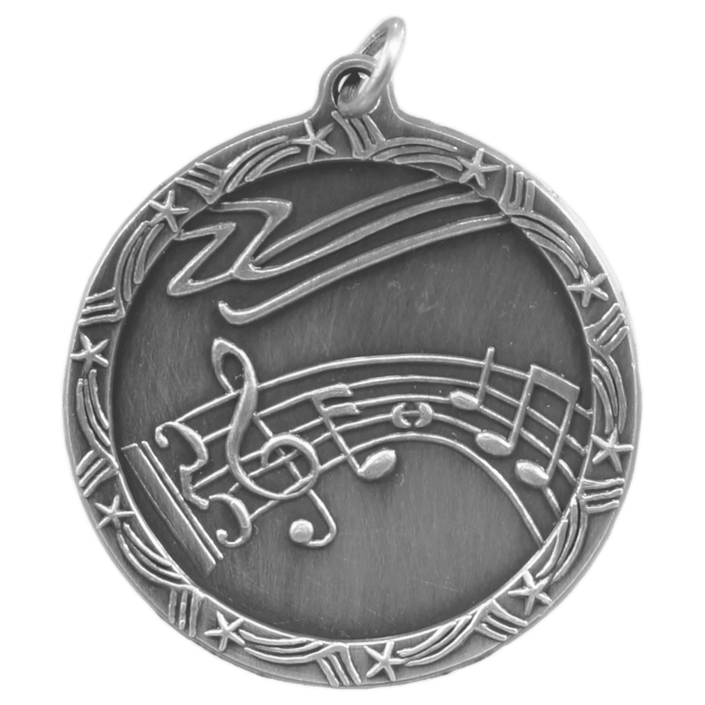 Antique Silver Music Shooting Star Medal - 1 3/4"