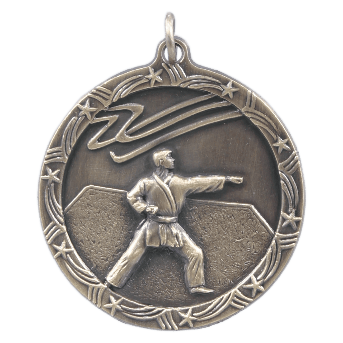 Antique Gold Martial Arts Shooting Star Medal - 1 3/4"