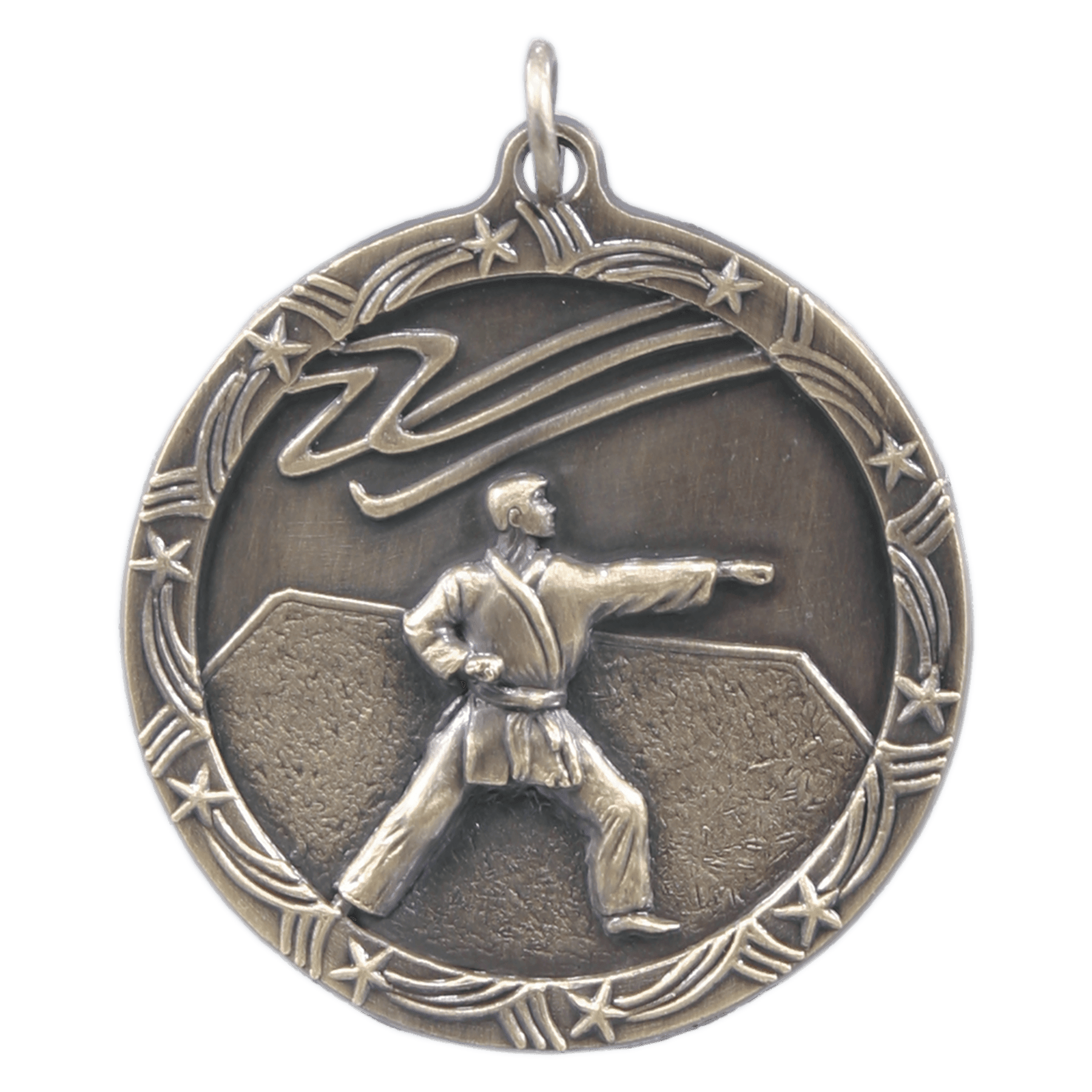 Antique Gold Martial Arts Shooting Star Medal - 1 3/4"
