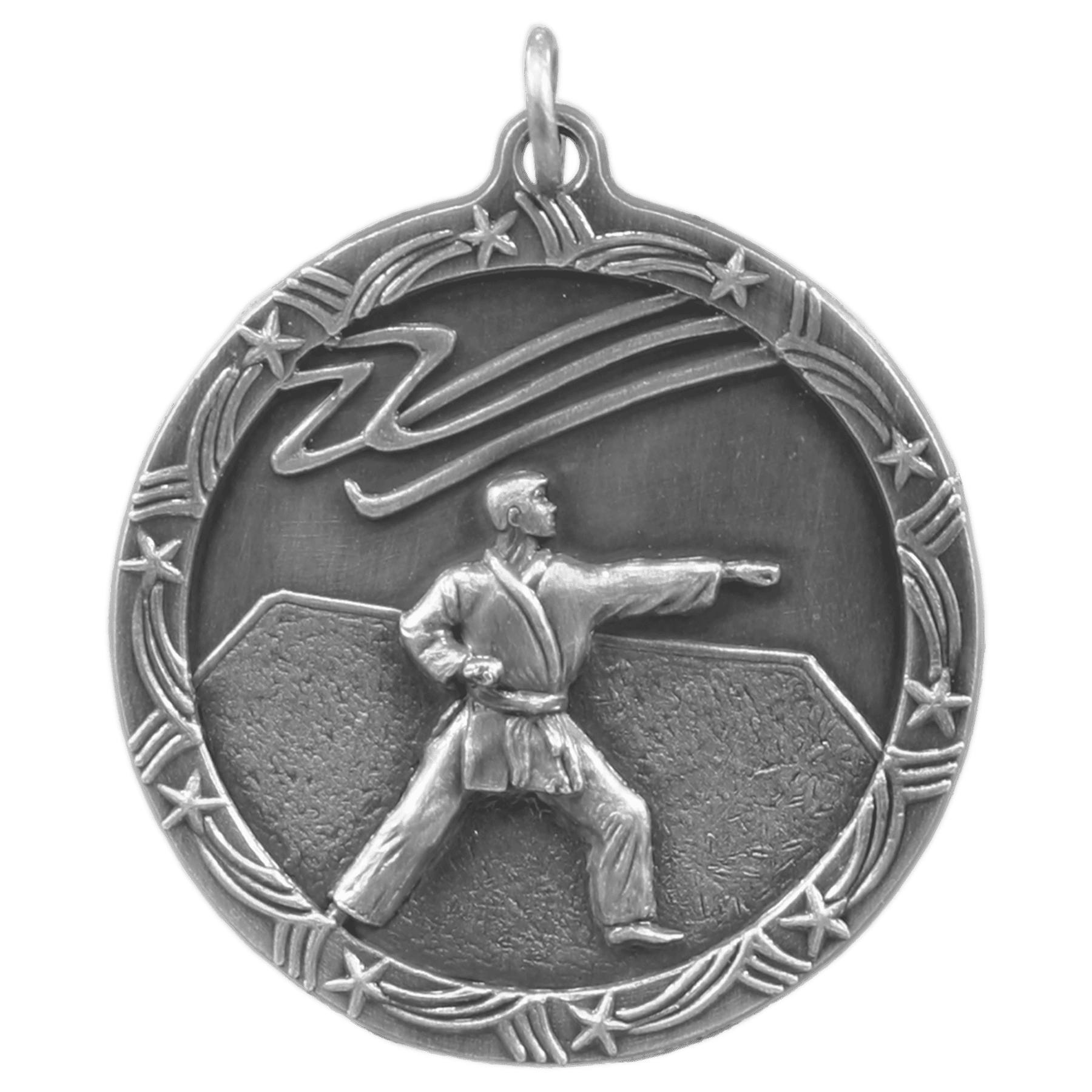 Antique Silver Martial Arts Shooting Star Medal - 1 3/4"