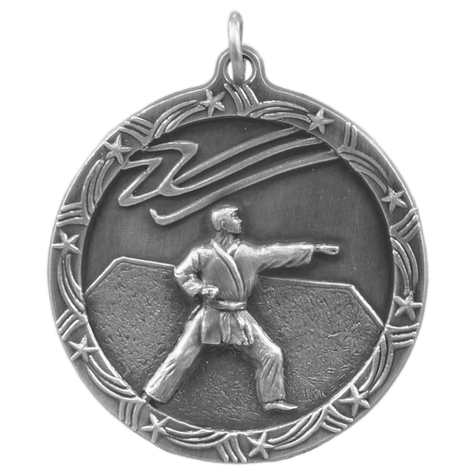 Antique Silver Martial Arts Shooting Star Medal - 1 3/4"