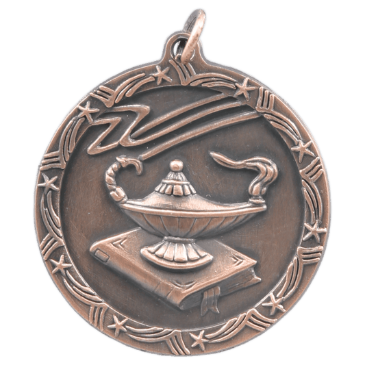 1 3/4" Antique Bronze Lamp of Knowledge Shooting Star Medal