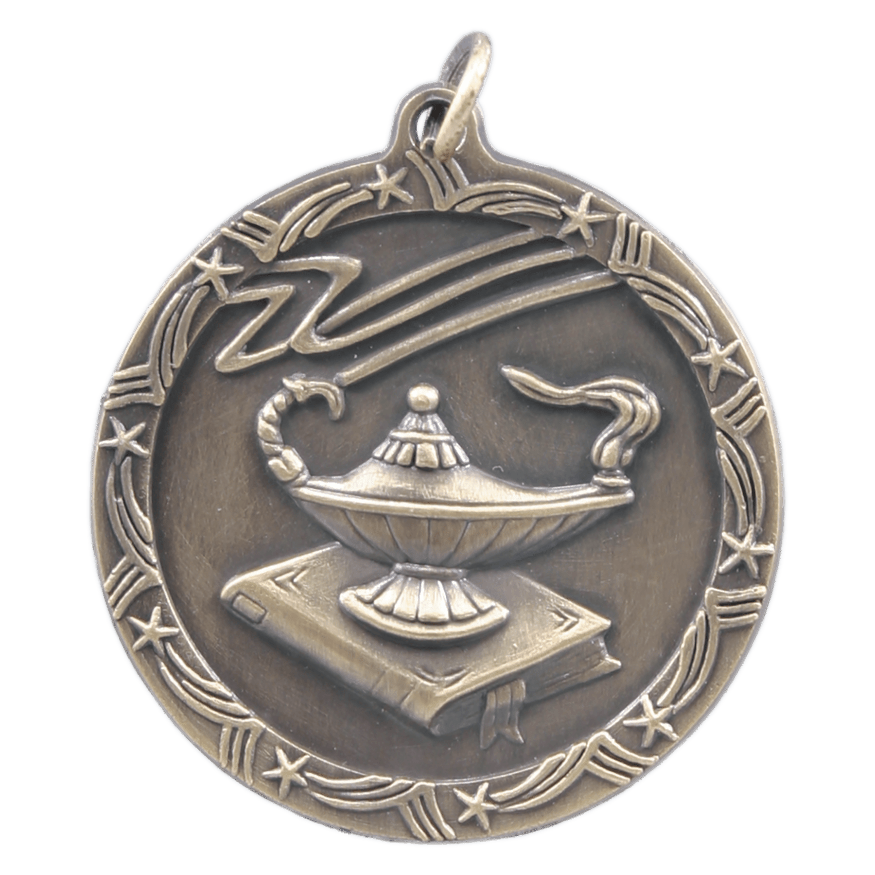 Antique Gold Lamp of Knowledge Shooting Star Medal - 1 3/4"