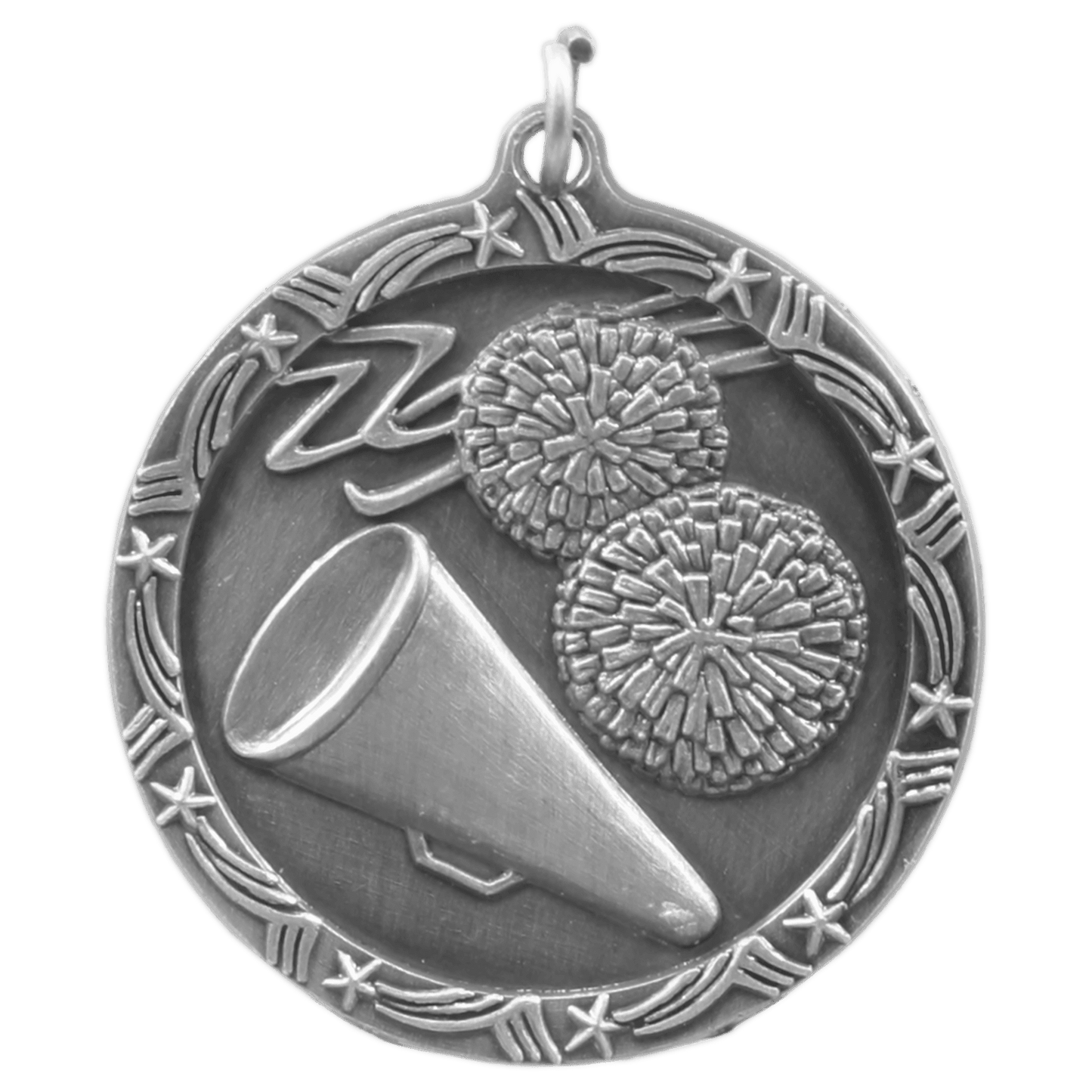 Antique Silver Cheer Shooting Star Medal - 1 3/4"
