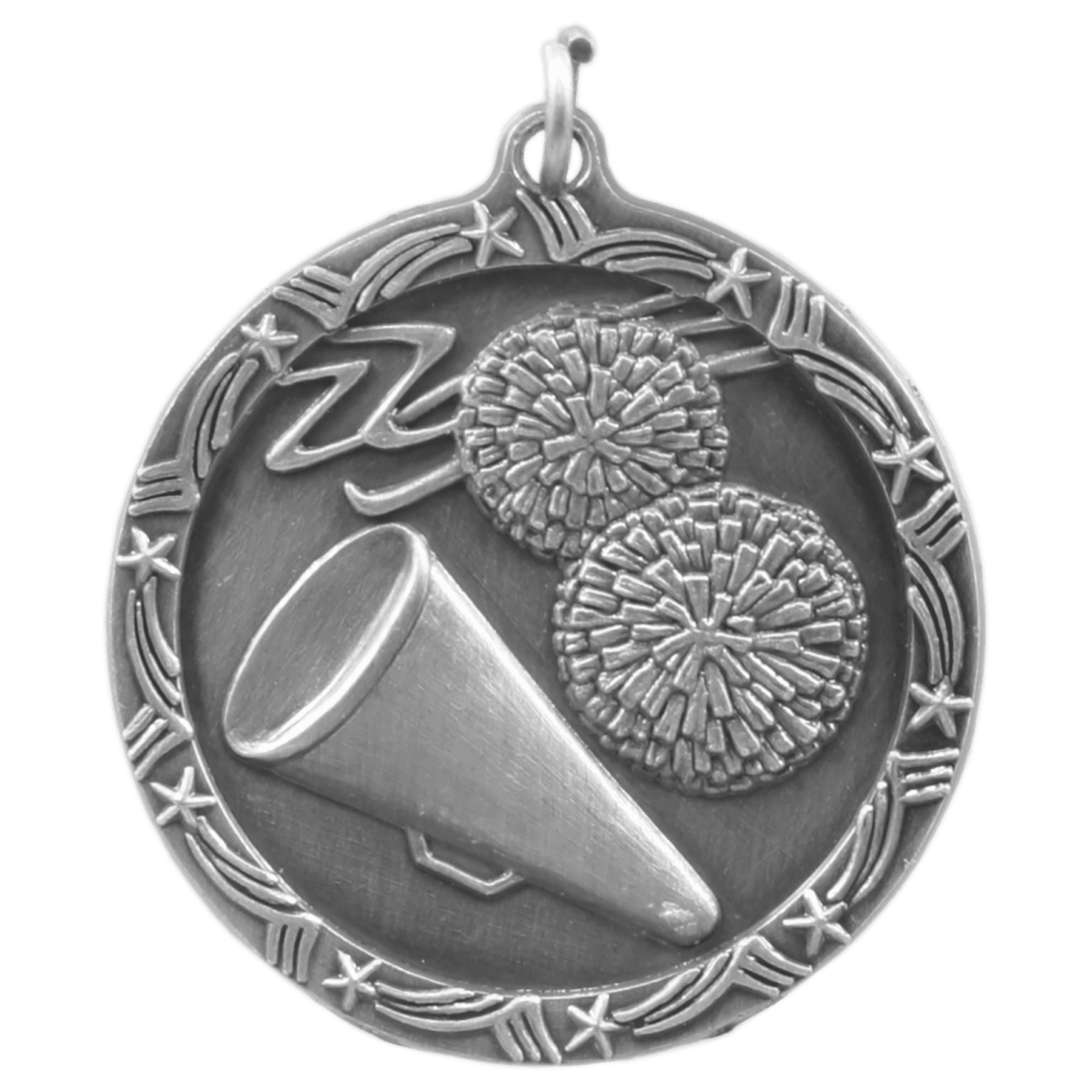 Antique Silver Cheer Shooting Star Medal - 1 3/4"