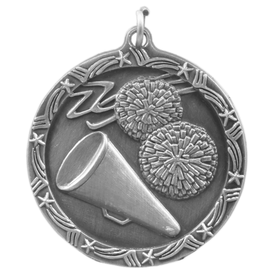 Antique Silver Cheer Shooting Star Medal - 1 3/4"