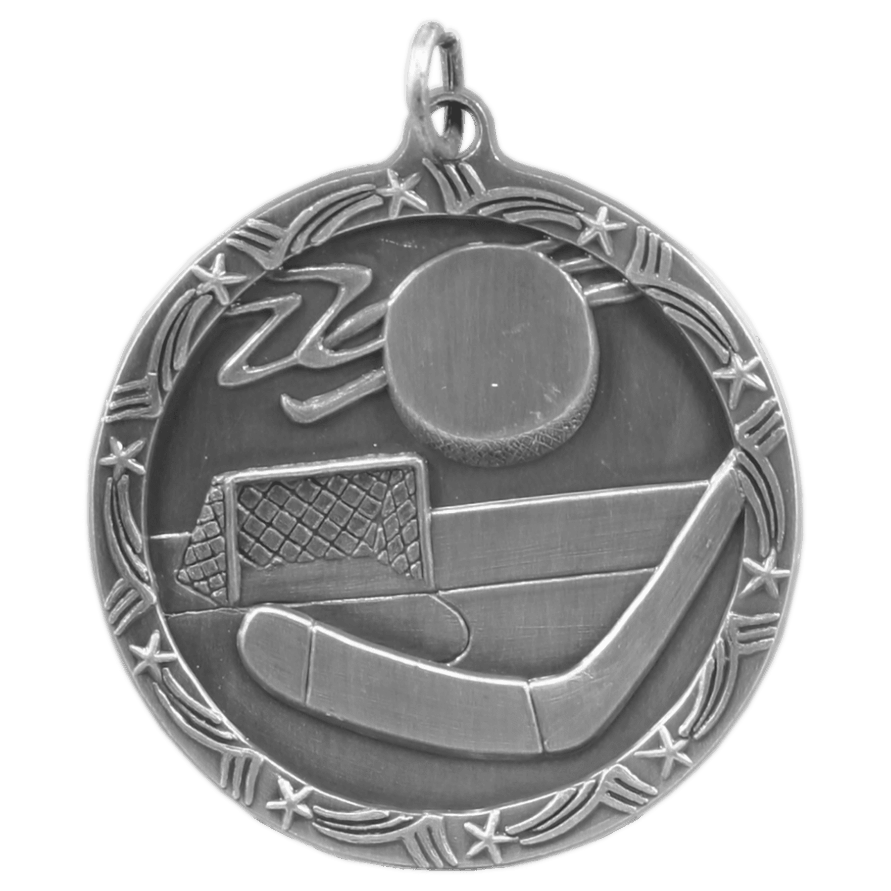 Antique Silver Hockey Shooting Star Medal - 1 3/4"