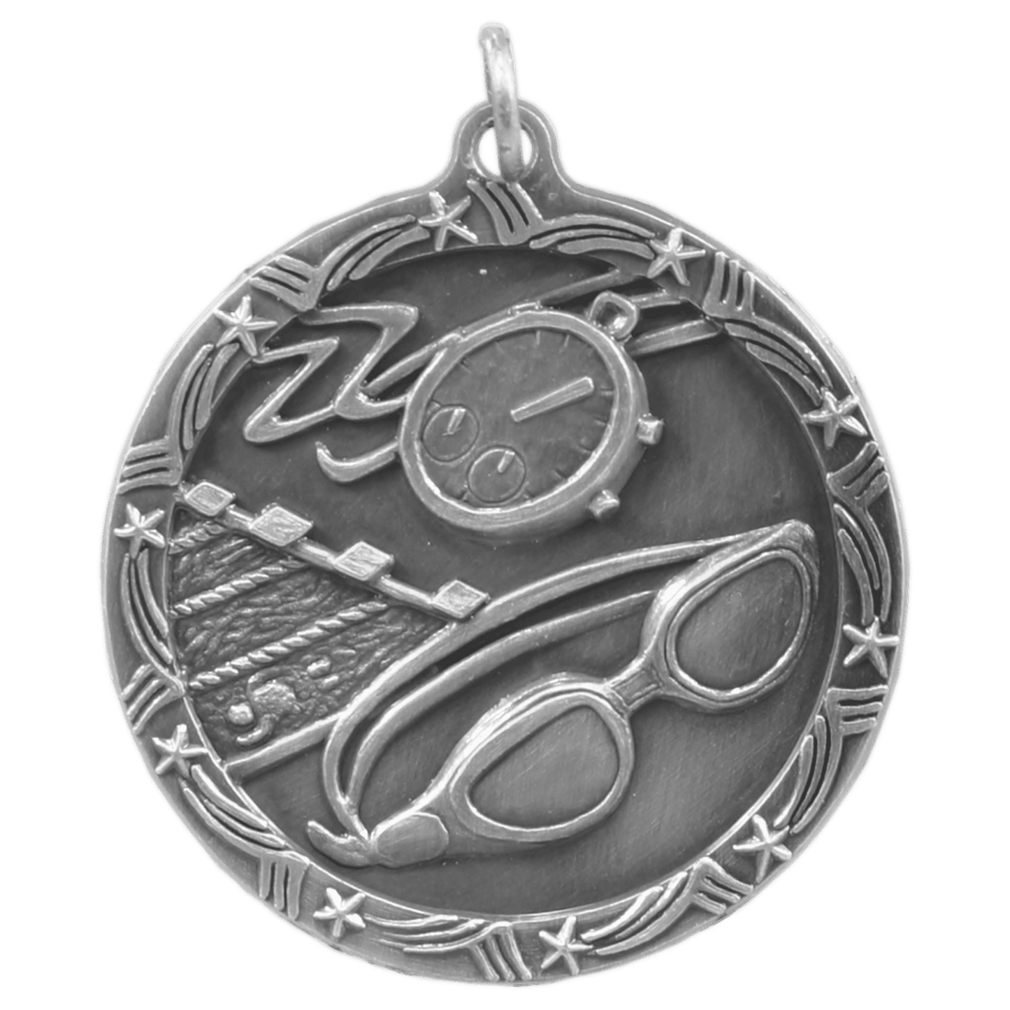 Antique Silver Swimming Shooting Star Medal - 1 3/4"